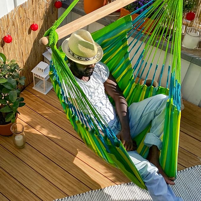 LA SIESTA® - Medium Basic Domingo Hammock Swing Chair - Weather & Tear Resistant Hanging Hammock Chair - Indoor Outdoor Hammock Chair Swing - Patio Porch Bedroom Hanging Chair - Max 250 Lbs, Lime