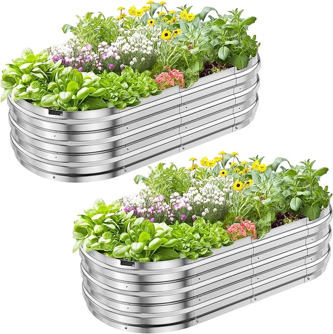 KING BIRD Raised Garden Bed Kit 2025 Upgraded 10-Minute Assembly Galvanized Planter Garden Box Outdoor for Gardening, Vegetables, Flowers, 47x24x12 in, Silver 2PCS