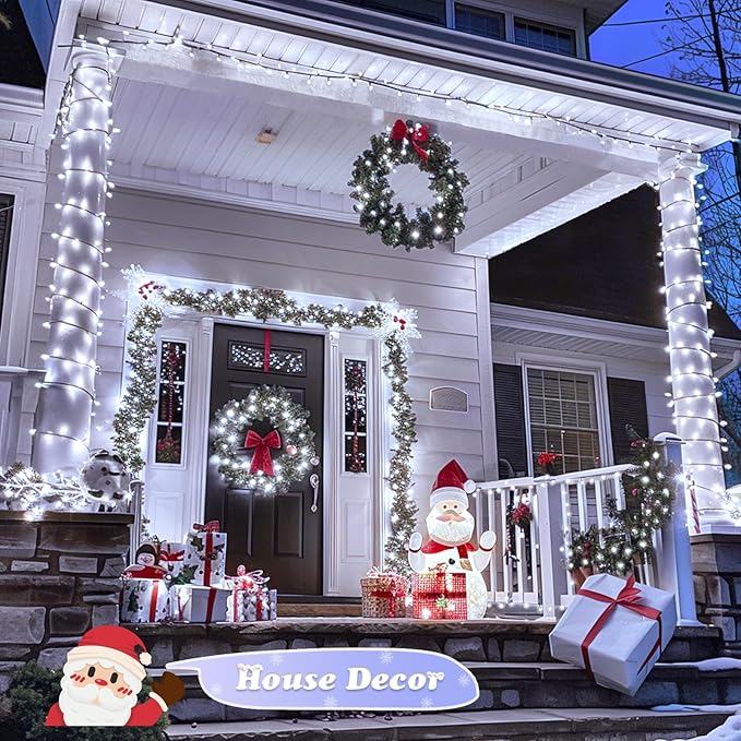 JMEXSUSS 500 LED White Christmas Lights Outdoor, 173ft 8 Modes Christmas Tree Lights, Waterproof Christmas Twinkle String Lights Green Wire for House Wedding Party Xmas Indoor Decorations