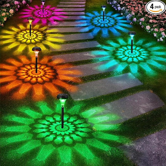 Solar Pathway Lights 4 Pack, Outdoor Garden Yard Light RGB Color Changing+Warm White IP67 Waterproof, Solar Powered Garden Lights for Walkway Yard Backyard Lawn Landscape