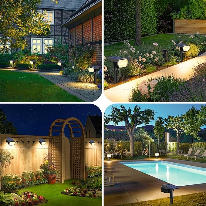 Solar Spot Lights Outdoor, 59 LED Solar Lights Outdoor Waterproof, Outdoor Solar Lights for Yard with 3 Lighting Modes, Landscape Spotlights for Garden Pathway Driveway, Warm White