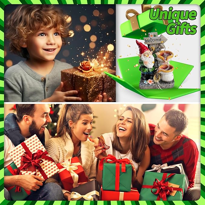 mopha Garden Gnomes Statues Outdoor Decor with Flowing Water Solar Lights Resin Figurines Outside Decoration for Patio Yard Lawn Porch Ornaments Clearance Gardening Gift