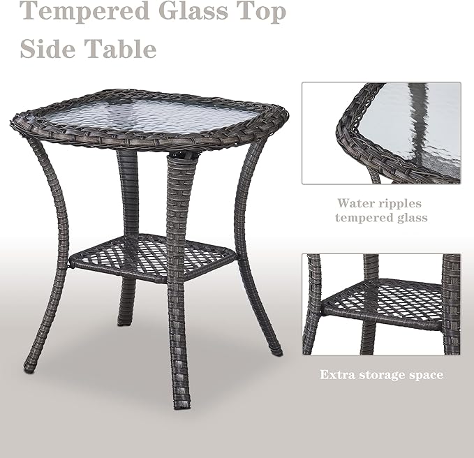 Outdoor Swivel Rocker Wicker Chairs Set of 3, High Back Swivel Patio Chairs Wicker Furniture Set, 2 PCS Rattan Swivel Rocking Chair with Side Table, Red Cushion