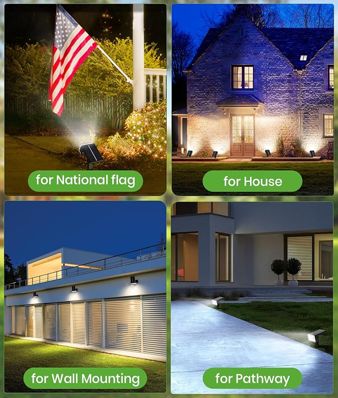 Bright Solar Spot Lights Outdoor, [58 LED/12000K/3 Modes] Solar Lights Outdoor Waterproof IP67, Auto On/Off, 2-in-1 Wall Light Flood Light for Tree Yard Garden Pathway, 2 Pack