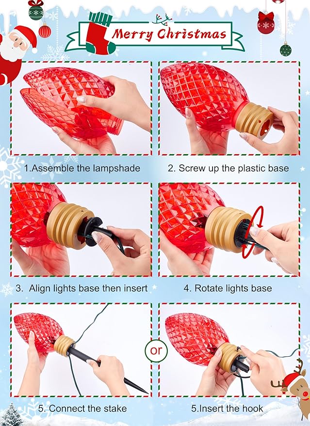 Brightown Super Jumbo C9 Christmas Pathway Lights Outdoor - 11 Feet 5 LED Strawberry Jumbo C9 Pathway Lights, Giant Christmas Lights Outdoor Decorations for Lawn Holiday Yard Outside, Multicolor