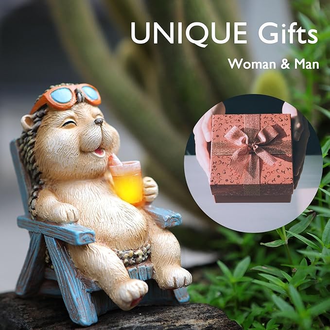 Miniature Hedgehog Figurine Garden Decor, Solar Resin Hedgehog Statue for Outside Garden Lawn Yard Patio& Home Office Decorations,Ideal Hedgehog Ornaments Garden Birthday Gifts for Mom Women Grandma