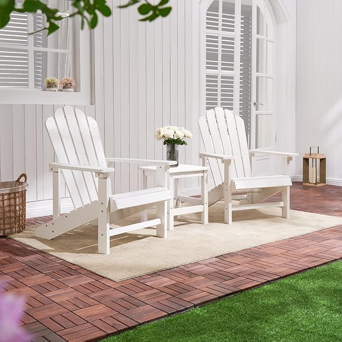 Psilvam Classic Adirondack Chair, Standard-Sized Poly Lumber Fire Pit Chair, 350Lbs Support Weather Resistant Patio Chairs for Garden, Party, Beach(White)