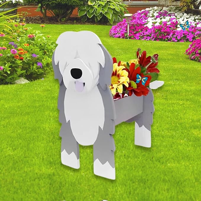 English Shepherd Dog Planter Plant Pots,Cute Garden Dog Flower Planter,Dog Planters Birthday Gifts for Women,Office,Indoor/Outdoor Decor（9.45 * 6.38 * 13.39in）