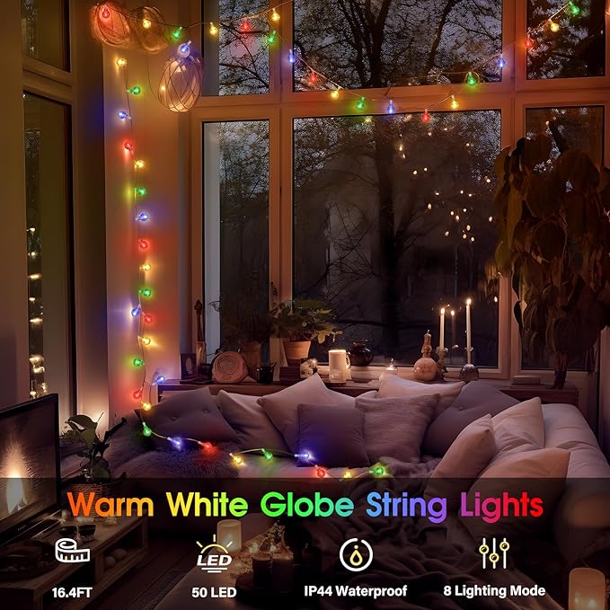 22.9ft 70LED Globe String Lights Outdoor,Crystal Fairy Light IP44 Waterproof Outdoor Hanging Decorative Lights for Home Tent Patio Garden Party Wedding Decor