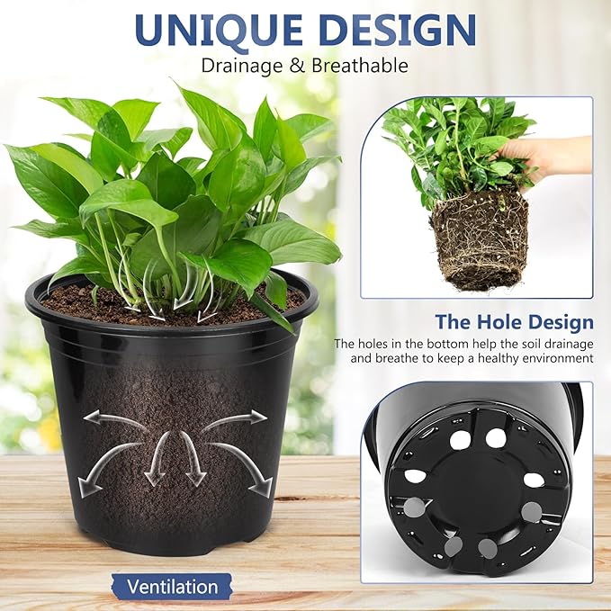 45 Pack 7/6/5/4/3 Inch Nursery Pots for Plants, Plastic Plant Pots with Drainage Holes, Variety Pack Flexible Garden Pot for Outdoor Indoor, Seed Starting Pots (Black)