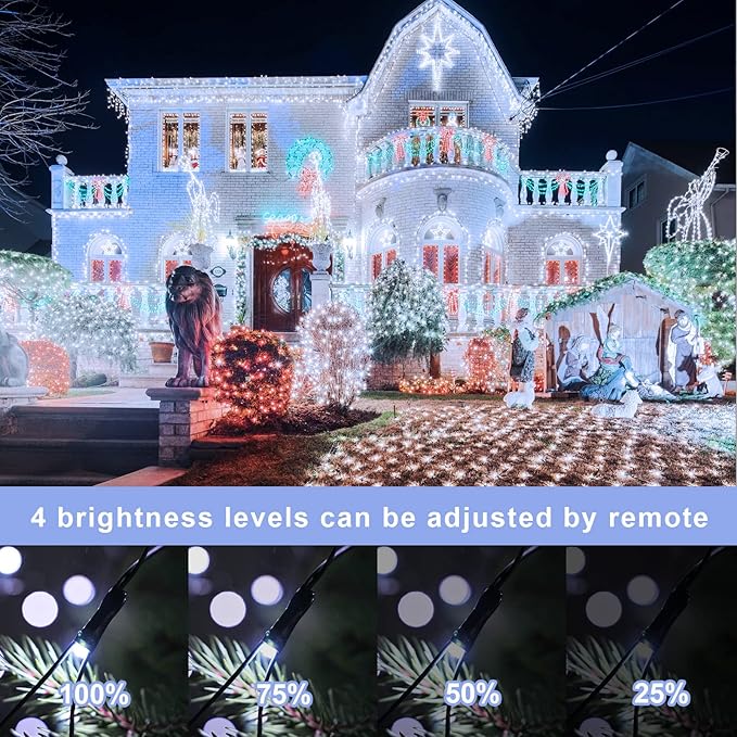 Christmas Net Lights for Bushes - 360 LED Net Lights Outdoor Plug in with Remote, 12x5 ft Extendable 8 Modes Christmas Net Lights Waterproof for Outside Gazebo Lawn Wedding Patio Garden Tree (White)