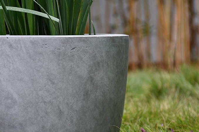 Kante 14 Inch Dia Round Concrete Planter, Indoor Outdoor Large Plant Pot with Drainage Hole and Rubber Plug for Home Patio Garden, Natural Concrete