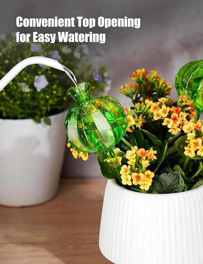 NiHome Cactus-Shaped Glass Plant Self-Watering Globes 6-Pack, Glass Waterer Stakes for Potted Plants, Automatic Mini Irrigation System, Adorable Gardening Tool (Green, 3 Large + 3 Medium)