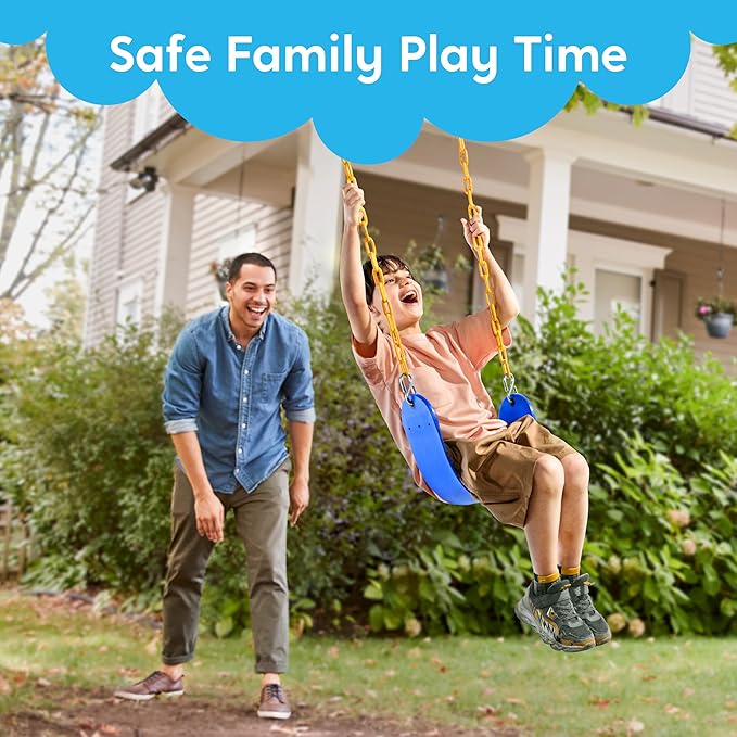 TURFEE Swing for Outdoor Swing Set - Pack of 1 Seat Replacement Kit with Heavy Duty Chains - Backyard Swingset Playground Accessories for Kids (Blue)