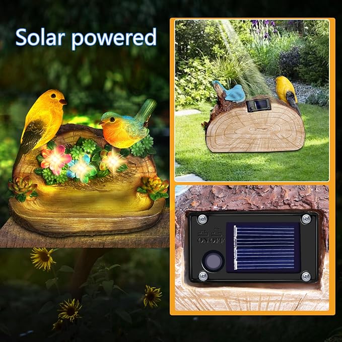 Gifts for Mom Solar LED Light Bird Statue Garden Art Decorations Balcony Bird Feeder Resin Stone Sculptures Women's Succulent Night Lights