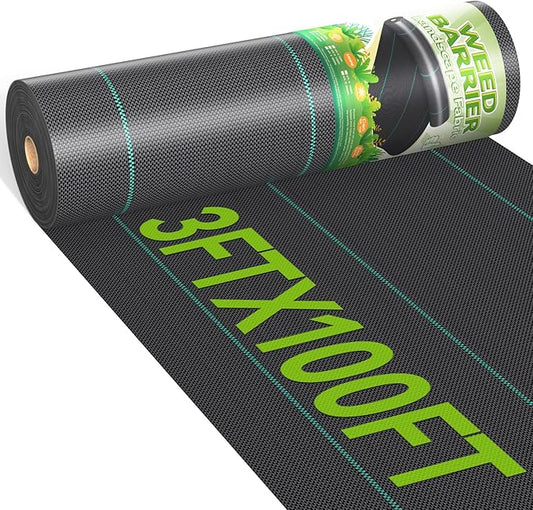3ftx100ft Weed Barrier Landscape 3.2oz Fabric Heavy Duty, Woven Weed Control Cloth, Woven Geotextile Fabric for Underlayment, Gardening Ground, Commercial Driveway Weed Block Cover Mat