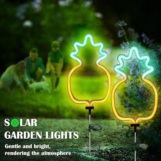 SunKite Pineapple Solar Garden Lights Solar Decorative Stake Lights Outdoor Waterproof Solar Neon Lights for Garden,Yard, Lawn, Pathway, Patio,Backyard Decor(2 Pack)