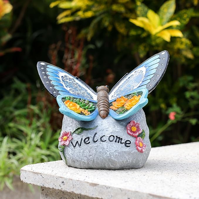 Yiosax-Garden Statue Butterfly Decor-Solar Outdoor Butterfly Light-Butterfly Figurine Decoration for Patio,Balcony,Yard,Lawn Ornament Garden Gift Women Mom