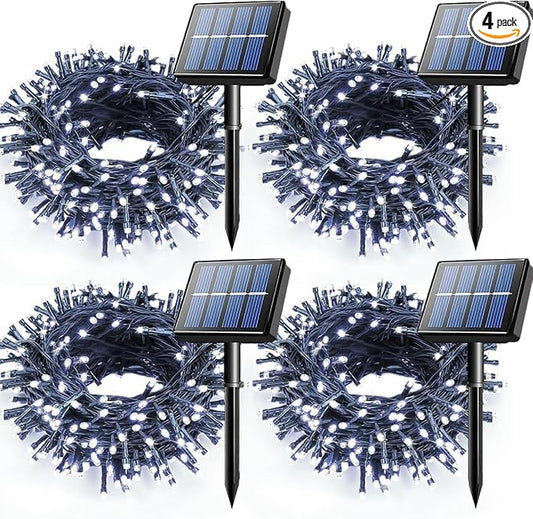 Voolex 4-Pack Solar Christmas String Lights Outdoor - 100LED 33FT Solar Powered LED String Light Waterproof with 8 Modes for Garden, Fence, Holiday, Party, Balcony, Xmas Decorations Cold White