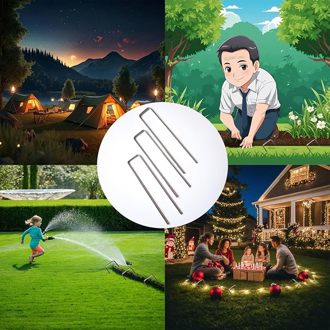 Galvanized Landscape Staples, 100 Pack 6 Inches Garden Lawn Stakes 11 Gauge U-Shaped Yard Turf Fabric Sod Pins for Weed Barrier Christmas Decorations Ground Cover Fabric