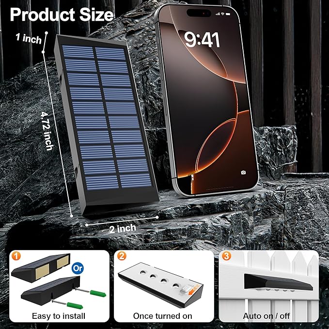 Solar Fence Lights Outdoor Waterproof IP65, 12 Pack Fence Lights Solar Powered 60 Lumens Auto On/Off Step Wall Lights Outside Decorations for Yard, Porch, Patio, Stairs, Pool, Deck, Garden- Warm Light