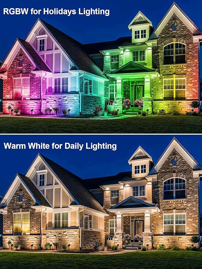 Christmas RGBW Outdoor Spotlights for Yard,10W Color Changing Landscape Lights with Remote Control 120V LED Landscape Lighting Waterproof Spotlight with Plug Tree Garden Path Decoration (4Pack)