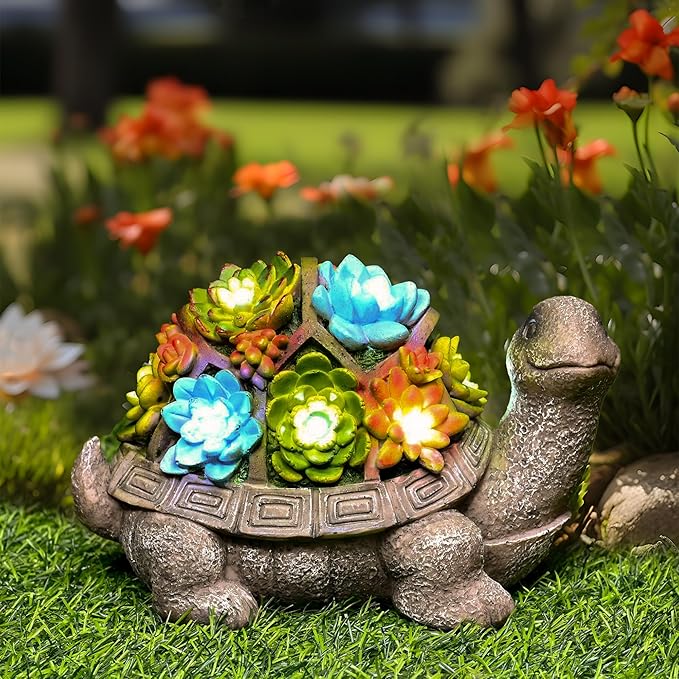 GIGALUMI Solar Garden Statues Turtle Figurine Lights for Outside, Yard Decorations Outdoor, Garden Decor Unique Birthday Housewarming Gifts for Mom, Women for Mothers Day