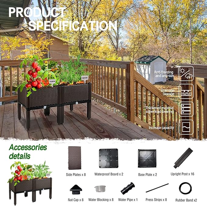 Raised Garden Bed with Legs Planters for Large planters Outdoor Plants Elevated Plastic Garden Planter Boxes Plant pots for Patio Backyard Porch Deck to Planting Flowers Vegetables and Herbs