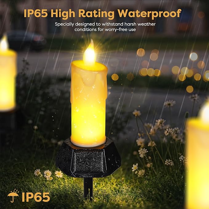 BlcTec Solar Candles Outdoor Waterproof, Flickering Candles with IP65 High Rating Waterproof, Suitable for Outdoor Lawn, Yard, Pathway, Wedding, Camping, Holiday Decorations, 2 PCS