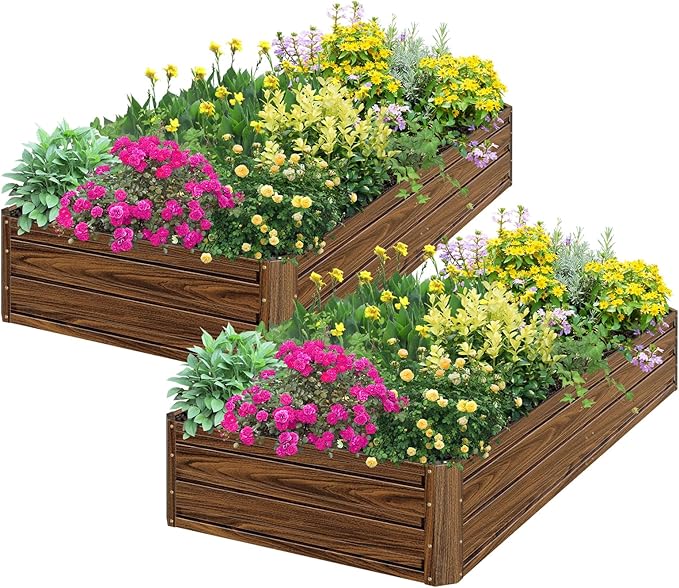 SnugNiture 2 Pcs 8x4x1FT Raised Garden Bed Galvanized Planter Garden Boxes Outdoor, Deep Root Planter Raised Bed for Vegetables Flowers Herbs,Brown