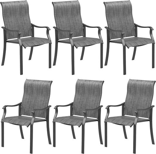 UDPATIO Patio Dining Chairs Set of 6, High Back Wide Seat Outdoor Furniture Chairs with All Weather Breathable Textilene, for Lawn Garden Backyard, Dark Grey