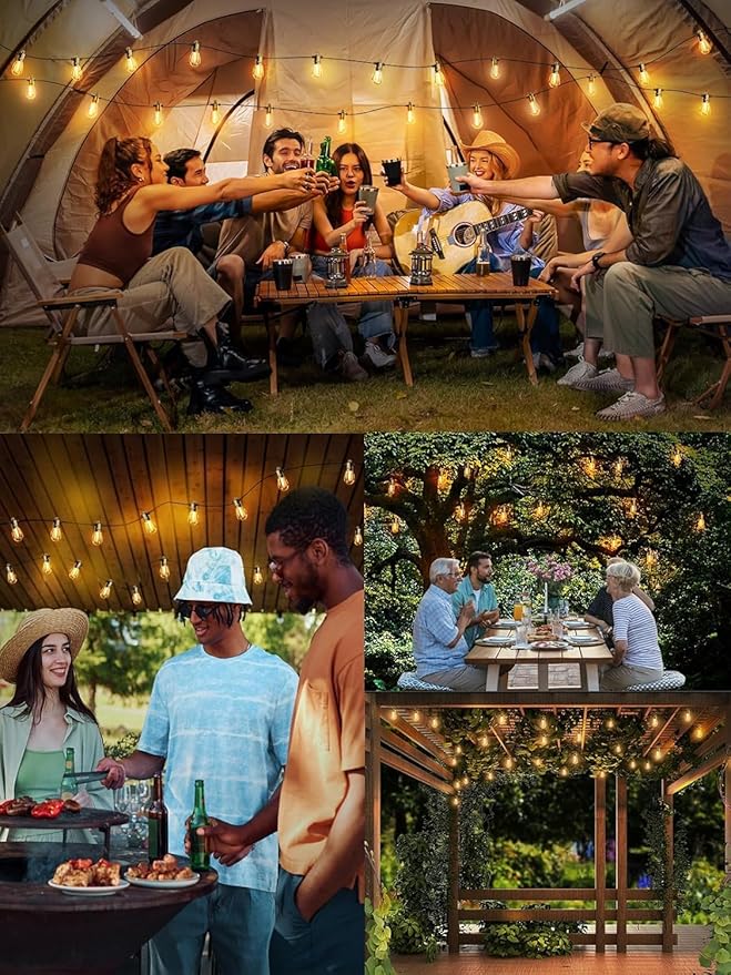 Svater Outdoor String Lights LED 25 FT, Patio Lights for Outside Waterproof IP65 with Shatterproof LED Bulbs, Cafe Bistro Backyard Balcony Hanging Light Warm White
