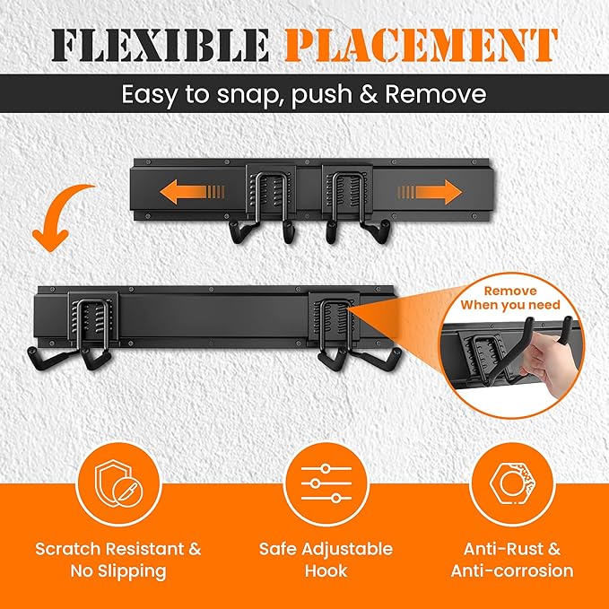 Garage Storage, Garage Organization, Garage Tool Organizer Wall Mount, Garden Tool Organization and Storage 48.1 Inches, Max 450lbs Adjustable Metal Hooks, Hangers Garden Yard Tool Rack,