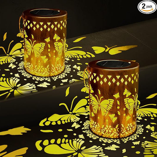 Solar Lanterns Outdoor Waterproof Butterfly Garden Decor Lantern Birthday Gifts for Women Mom Grandma, Hanging Lights Metal Decoration Outside for Yard, Patio, Backyard, Porch