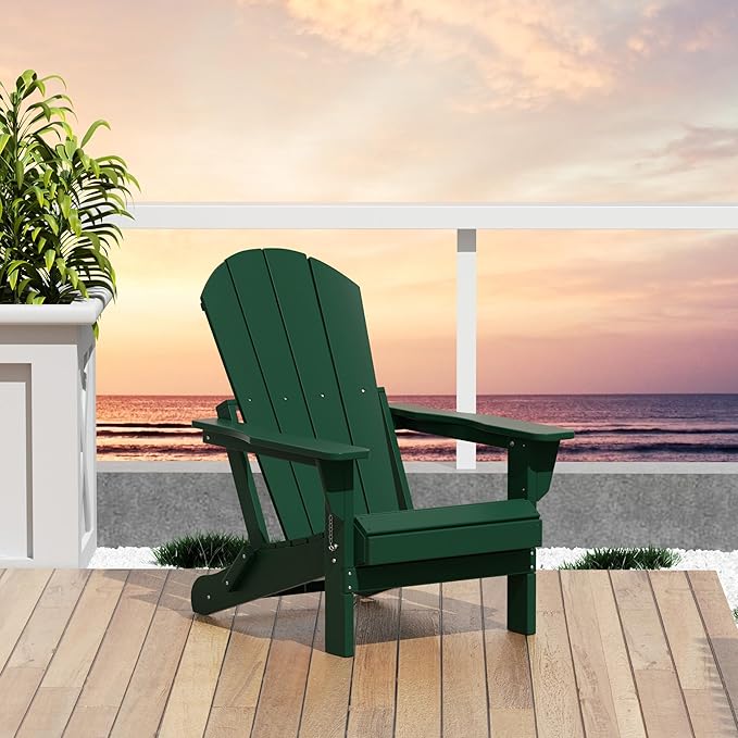 Westin Outdoors Laguna WO Home Outdoor Adirondack Folding Chair Lounger Seat Traditional Retro Home Furniture for Beach, Balcony, Backyard, Lawn, Patio, Pool, Deck, Garden (Dark Green)