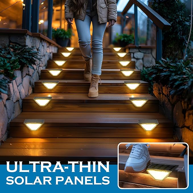 SOLPEX Solar Step Lights for Outside, 24 LEDs Solar Stair Lights Outdoor Waterproof Decor for Stair, Porch, Step, Deck, Fence, Front Door, Balcony, Patio, Wall, Yard, Garden(2 Pack, Warm White)