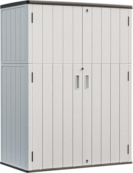 HOMSPARK Outdoor Storage Shed Weather Resistance, Patio Storage Cabinet Lockable Resin Tool Shed for Storage of Bike, Trash Cans, Garden Tools (Light Gray, 66 Cu.ft)