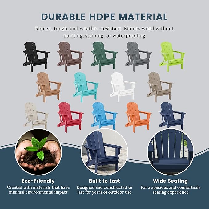 Westin Outdoors Laguna WO Home Furniture Adirondack Chair 4 PC Set Classic Outdoor Patio Folding Chair for Bon Fire Pit Lawn Backyard Beach Plastic Weather-Resistant (Navy Blue)