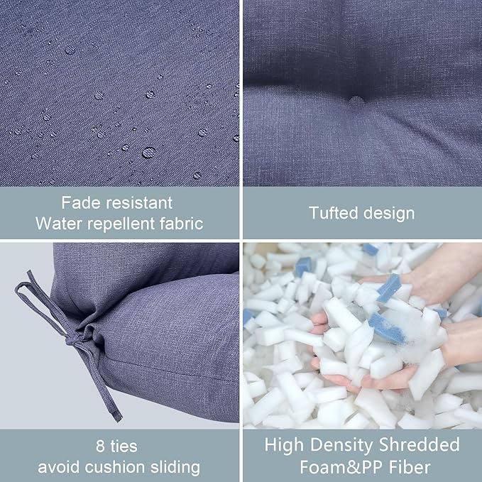 LVTXIII Patio Tufted High Back Seat Cushion Set of 2 Outdoor Rocking Chair Cushions, Replacement Adirondack Chair Cushion with Ties for Garden Balcony Chairs Use, 44” L x 22” W, Navy Textured