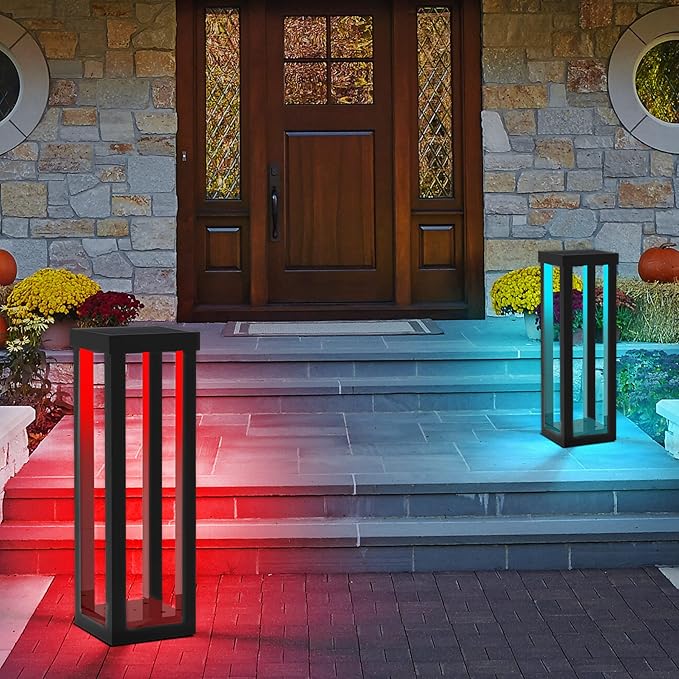 Ourdoor Floor Lamp,4 Pack Solar Powered Lamps RGB Color Changing LED Landscape Lighting Waterproof Street Lights for Patio,Porch, Yard,Garden,Deck (Black)
