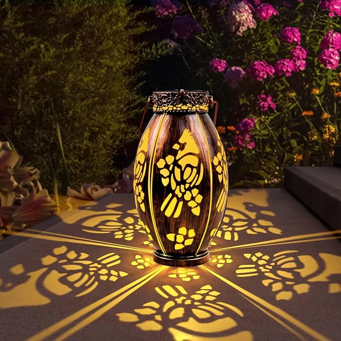 pearlstar 2 Pack Cardinal Solar Lanterns Outdoor Hanging Light Waterproof, Birthday Gifts for Women Mom Men,Decorative Metal Solar Lamp for Table Garden Yard Patio Pathway,Copper
