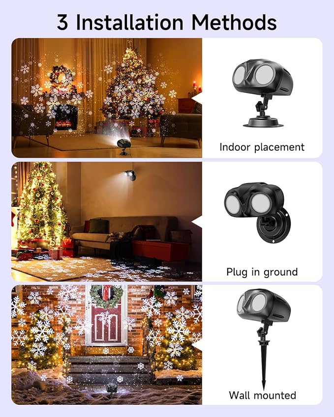 Double Head Christmas Snowflake Projector Light Outdoor, Outside Christmas Decorations Lights with Remote Control, Suitable for Indoor Garden Patio (L)