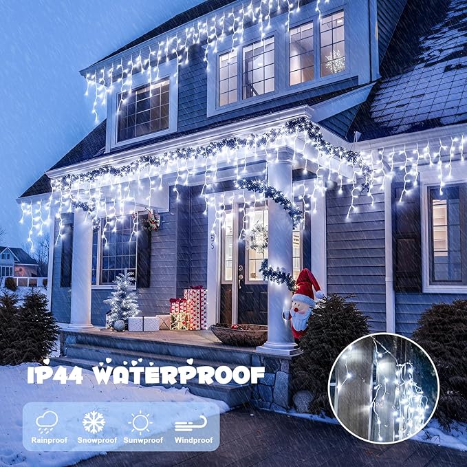 JMEXSUSS Christmas Icicle Lights for Outside: 800 LED White Icicle Lights Outdoor Waterproof - White Christmas String Lights for House Wedding Party Christmas Decoration