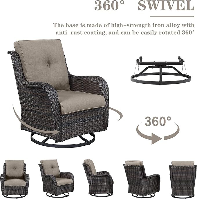 Outdoor Patio Furniture Set - 7 Piece Brown Wicker Conversation Patio Furniture Set All Weather Swivel Chairs with Ottoman and Loveseat Glider Chair for Deck Balcony Backyard