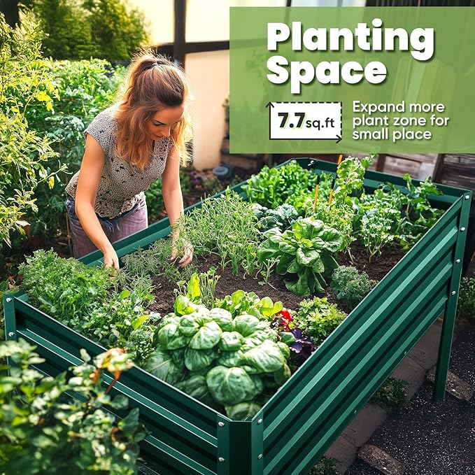 KING BIRD Large Raised Garden Bed with Legs Galvanized Elevated Planter Box 48×24×30 in for Backyard, Patio, Balcony, 400lb Capacity, Green