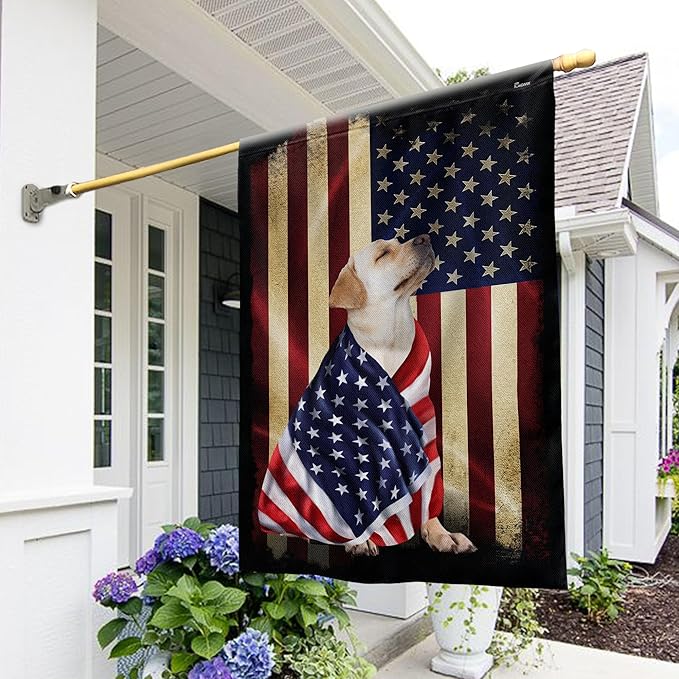 FLAGWIX Yellow Labrador Retriever House Flags, Patriotic Dog Decor American Flag - 4th of July Decorations for Home, Yard Decor, House Flag 30x40 - Double Sided, Heavy Duty Canvas Flag Indoor Outdoor