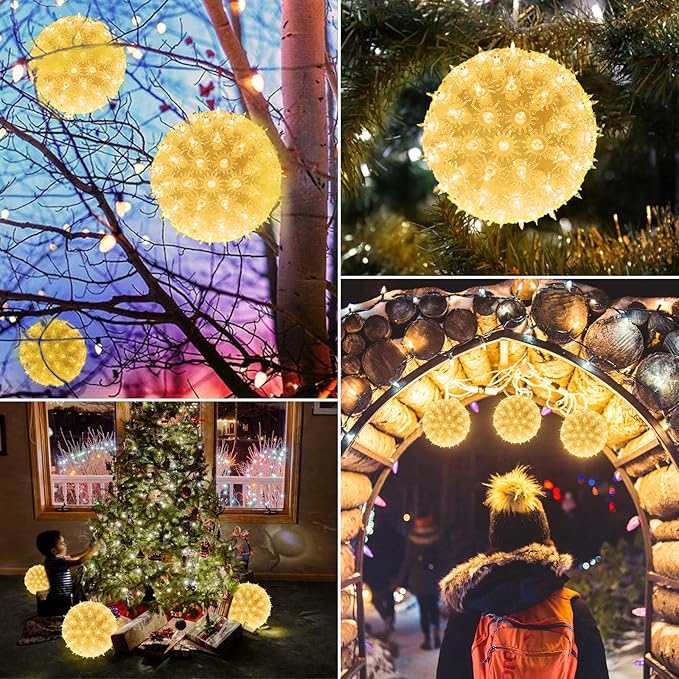 Brightown 6” Christmas Lights Ball Outdoor Sphere Lights 100 Replaceable LED Bulbs Plug in for Xmas Indoor Party Wedding Home Commercial Decorations