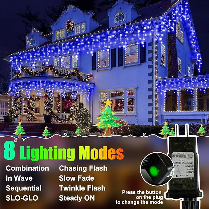 98FT 900LED F8 Upgraded Christmas Lights Decorations - 8 Modes Waterproof Outdoor Fairy String Lights With Memory and Timer - Plug-in for Holiday, Party, Wedding, Home, Roof