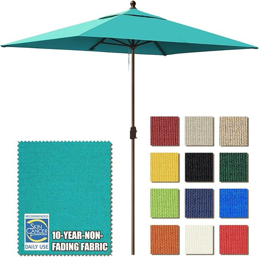EliteShade USA 10-Year-Non-Fading 6.5x10Ft Rectangular Market Umbrella Patio Umbrella Outdoor Table Umbrella with Ventilation, Teal