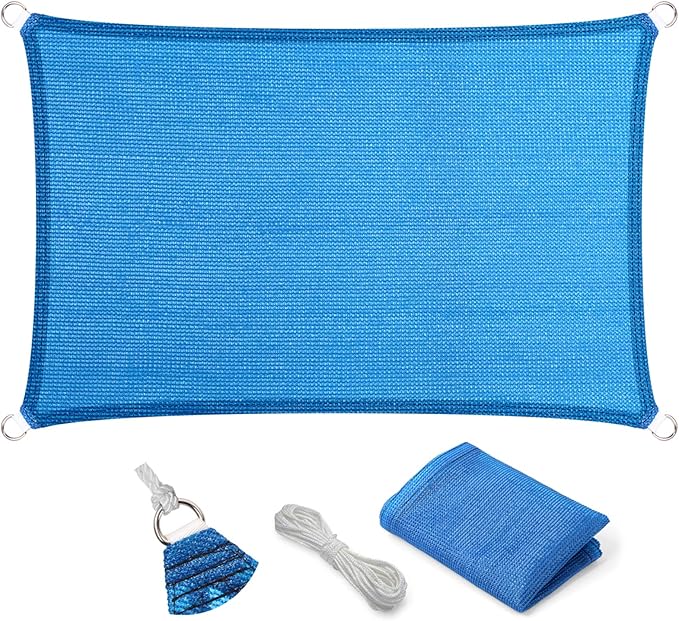 Eden's Decor Straight Flat-Edged Sun Shade Sail Rectangular 9' x 16' Blue UV-Blocking Outdoor Canopy Fabric Cloth Awning for Pergola Patio Garden Backyard Custom Size